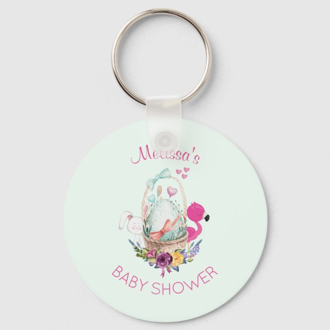 Nesting Egg w/ Flamingo & Bunny Baby Shower Keychain (Front)