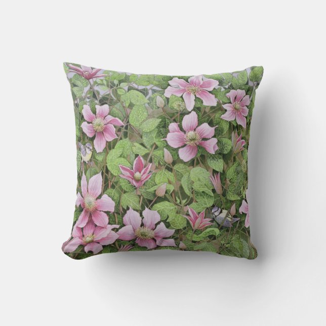 Nesting in Clematis Throw Pillow (Front)