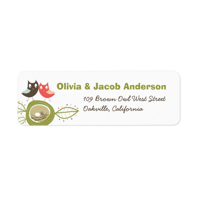 Nesting Owls Family Baby Shower Address Labels (Front)