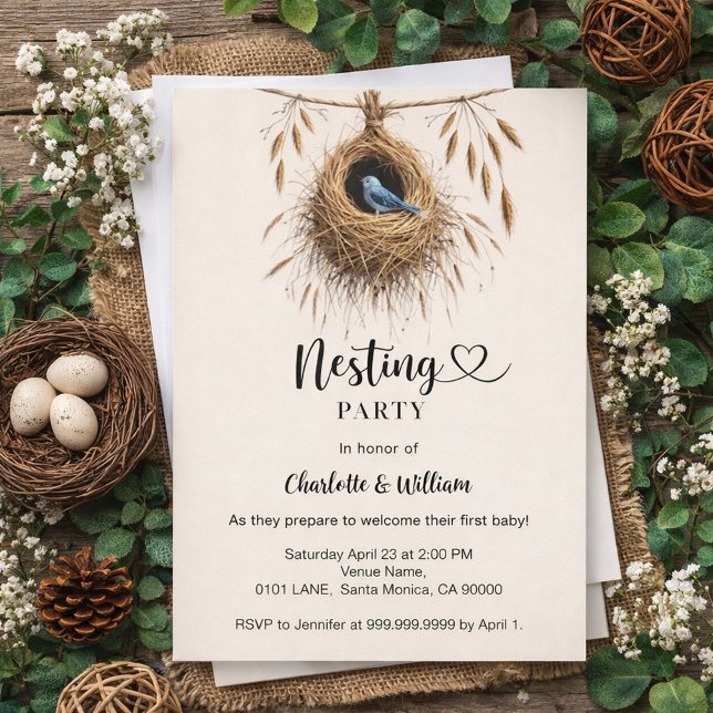 Nesting party bird nest boho baby shower invitation (Creator Uploaded)