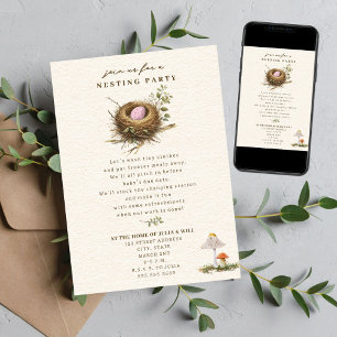 Nesting Party Woodland Mushroom Pink Girl Baby Invitation