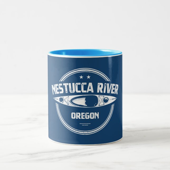 Nestucca River Oregon Kayaking Two-Tone Coffee Mug (Center)