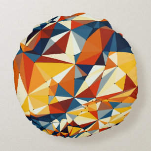 Net of multicolored triangles round pillow