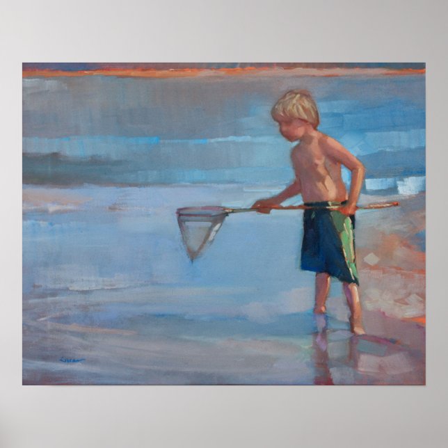 Net Working - Boy with Net at Beach Poster (Front)