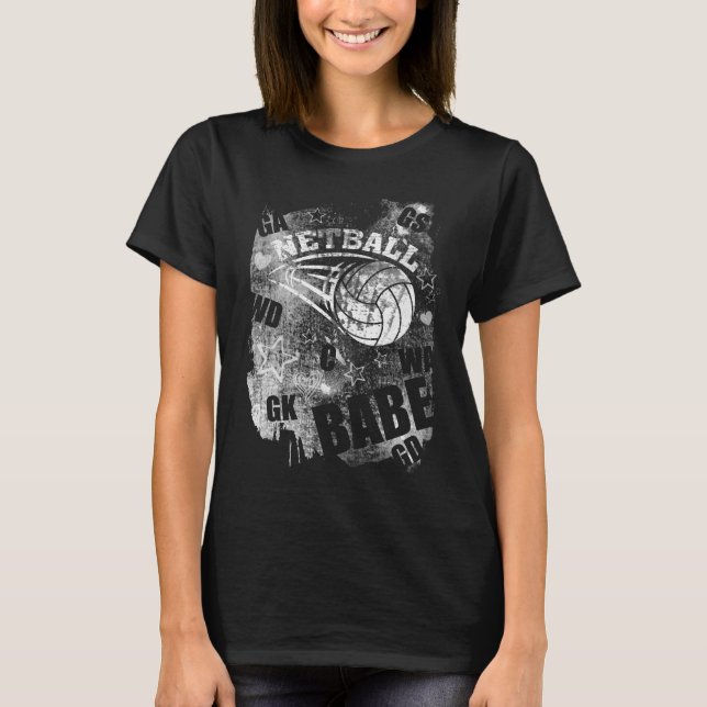 Netball Babe's, Black Grunge Netball T-Shirt (Front)