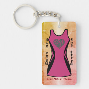 Netball Dress Themed Personalised Custom Colour Keychain