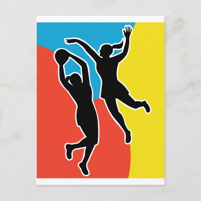 netball player jumping shooting blocking postcard (Front)