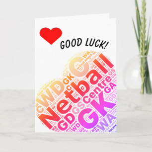 Netball Positions Heart Design Good Luck Card