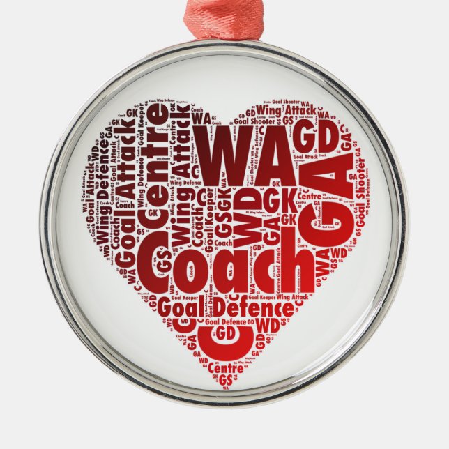 Netball Positions Heart Design Metal Ornament (Front)