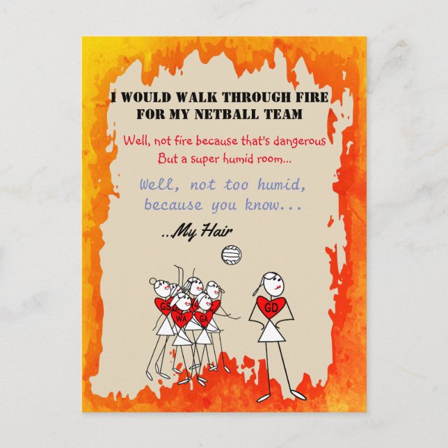 Netball Positions Stick Figures With Funny Quote Postcard (Front)