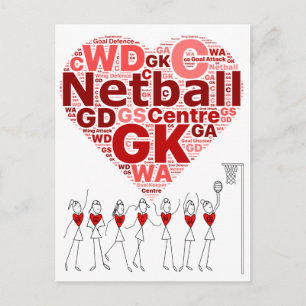 Netball Positions Typography Heart Design Postcard