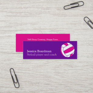 Netball sports ball player coach pink purple mini business card