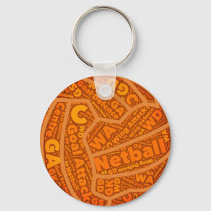 Netball Themed Orange Ball Design Keychain