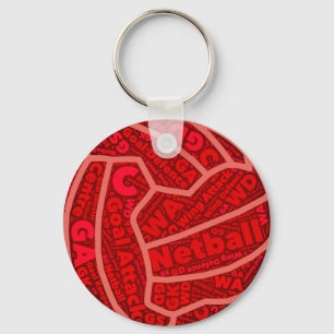 Netball Themed Red Typography Ball Design Keychain