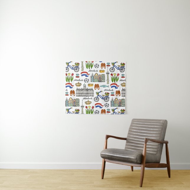 Netherland Doodle Pattern Tapestry (In Situ (Horizontal))