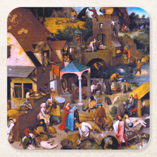Netherlandish Proverbs, Pieter Bruegel the Elder Square Paper Coaster