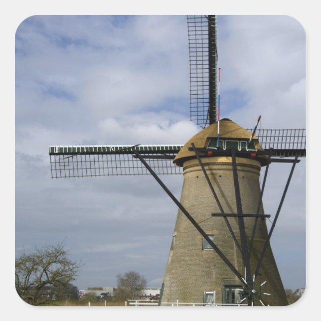 Netherlands (aka Holland), Kinderdijk. 19 Square Sticker (Front)