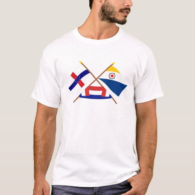 Netherlands Antilles and Bonaire Crossed Flags T-Shirt (Front)