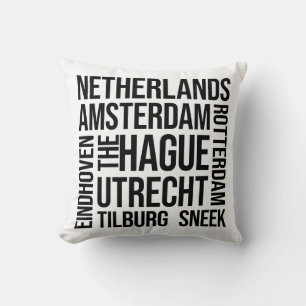 Netherlands Cities Word Art - Amsterdam Travel Throw Pillow
