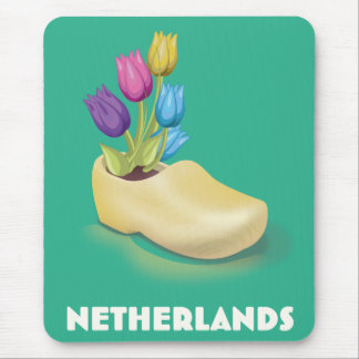 Netherlands Clog and flowers travel poster Mouse Pad