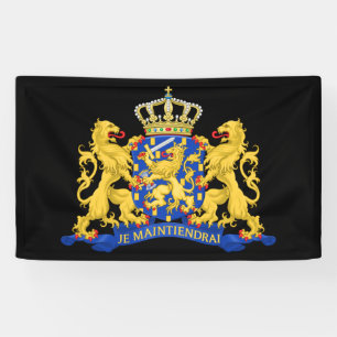 Netherlands Coat of Arms on Black bnrcn Banner