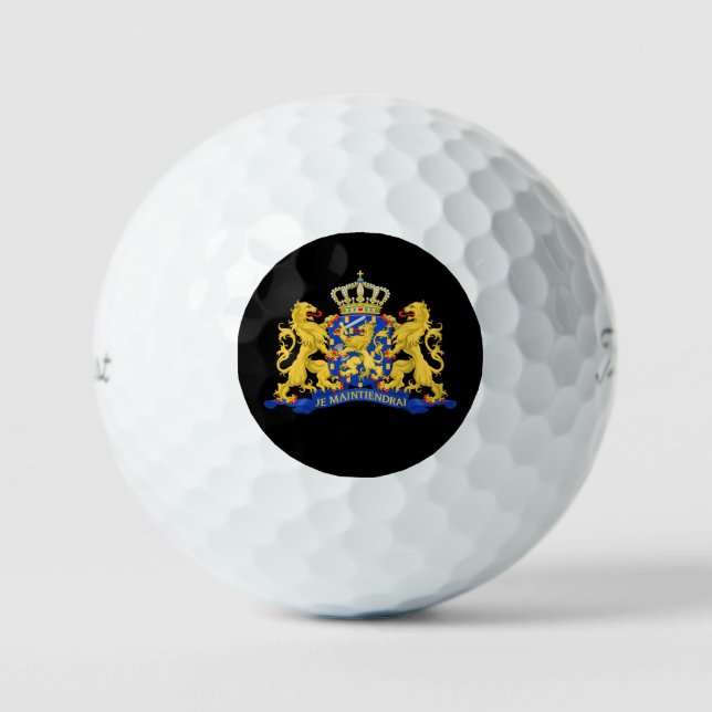Netherlands Coat of Arms on Black tpv1 gbcnt Golf Balls (Front)