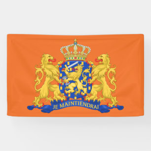 Netherlands Coat of Arms on Orange bnrt Banner