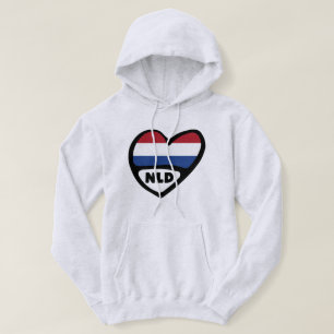 Netherlands Country Code Flag Heart, NLD Hoodie