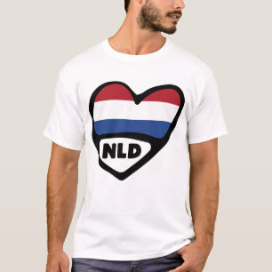 Netherlands Country Code Flag Heart, NLD T-Shirt