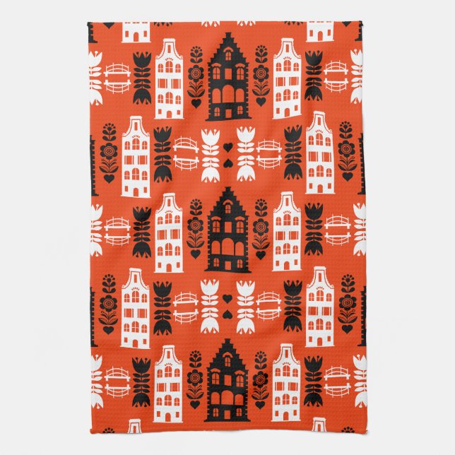 Netherlands Dutch Folk Art Print Kitchen Towel (Vertical)