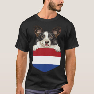 Netherlands Flag Cardigan Welsh Corgi Dog In Pocke T-Shirt