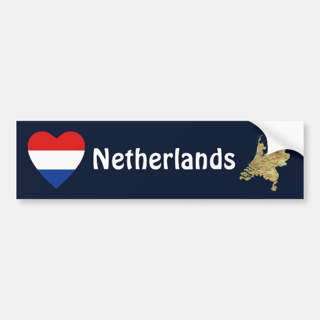 Netherlands Flag Heart + Map Bumper Sticker (Front)