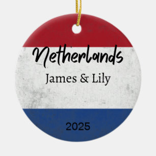 Netherlands Flag Ornament, Personalized Netherland Ceramic Ornament