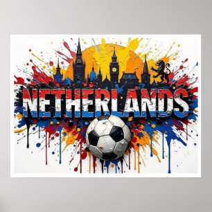 Netherlands Football Citiscape Oil Painting Style Poster