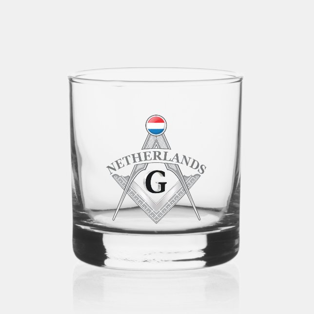 Netherlands freemasonry sign whiskey glass (Front)