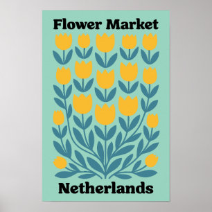 Netherlands Holland Flower Market Yellow Tulips Poster