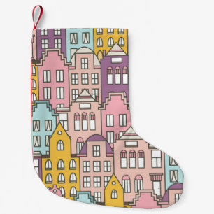 Netherlands houses set hand drawn seamless pattern small christmas stocking