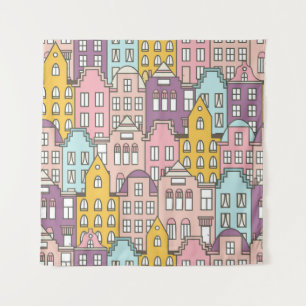 Netherlands houses set hand drawn seamless pattern tapestry