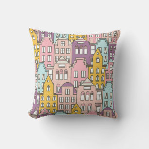Netherlands houses set hand drawn seamless pattern throw pillow