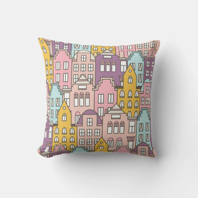 Netherlands houses set hand drawn seamless pattern throw pillow (Front)