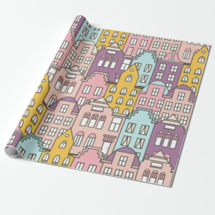 Netherlands houses set hand drawn seamless pattern wrapping paper