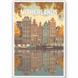Netherlands Illustration Travel Art Vintage