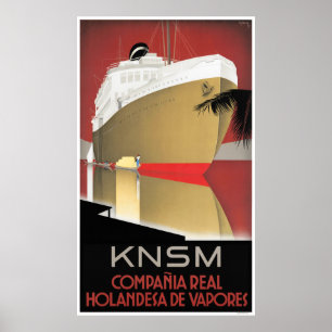 Netherlands KNSM Vintage Travel Poster Restored
