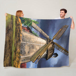 Netherlands Landscape Windmill Fleece Blanket Gift