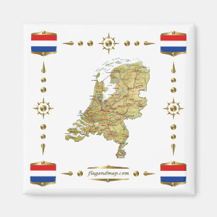 Netherlands Map + Flags Magnet