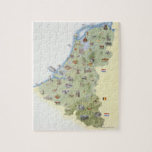 Netherlands, map showing distinguishing features jigsaw puzzle