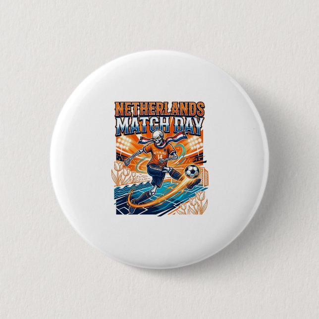 Netherlands Match Day Skeleton Striker Nations Hig 2 Inch Round Button (Front)