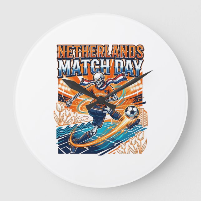 Netherlands Match Day Skeleton Striker Nations Hig Large Clock (Front)
