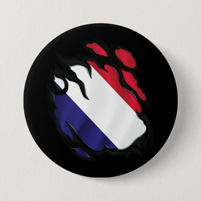 Netherlands Ripped Flag 3 Inch Round Button (Front)