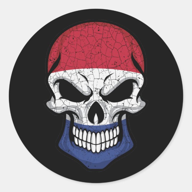 Netherlands Smiling Skull Flag Classic Round Sticker (Front)